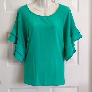 Umgee Mint Green Layered Ruffle Sleeve Blouse